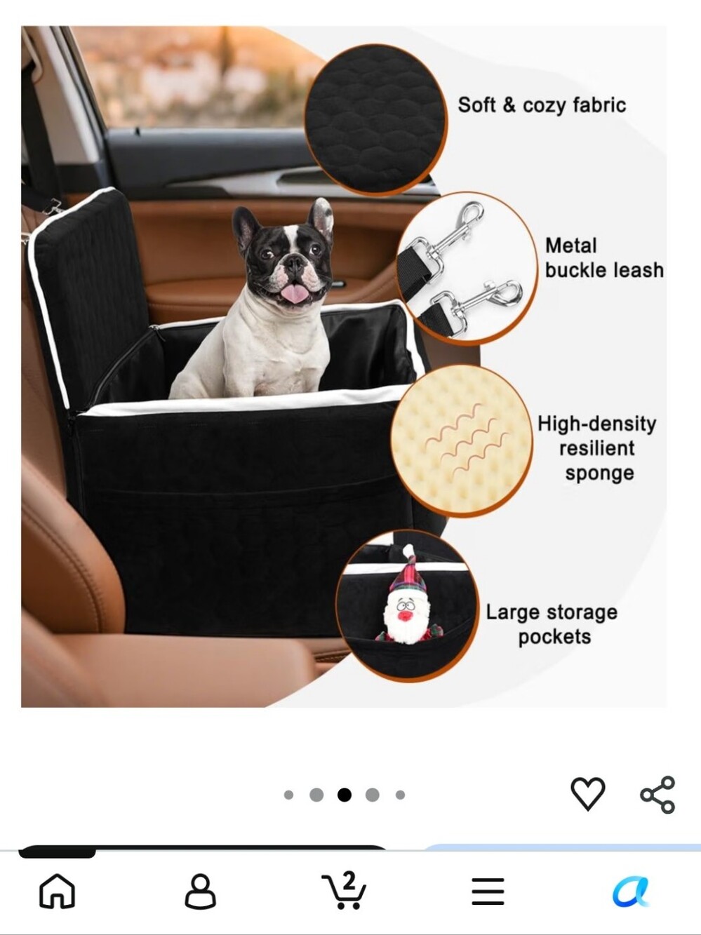 SZEE Dog Car Seat for Small/Medium Sized Dogs up to 35 lbs, Dog Booster Car Seat - Picture 3 of 6